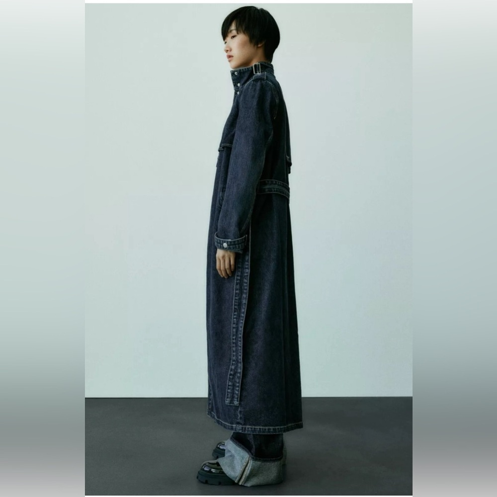 ZARA TRF DARK DENIM TRENCH Size Medium - Picture 6 of 10